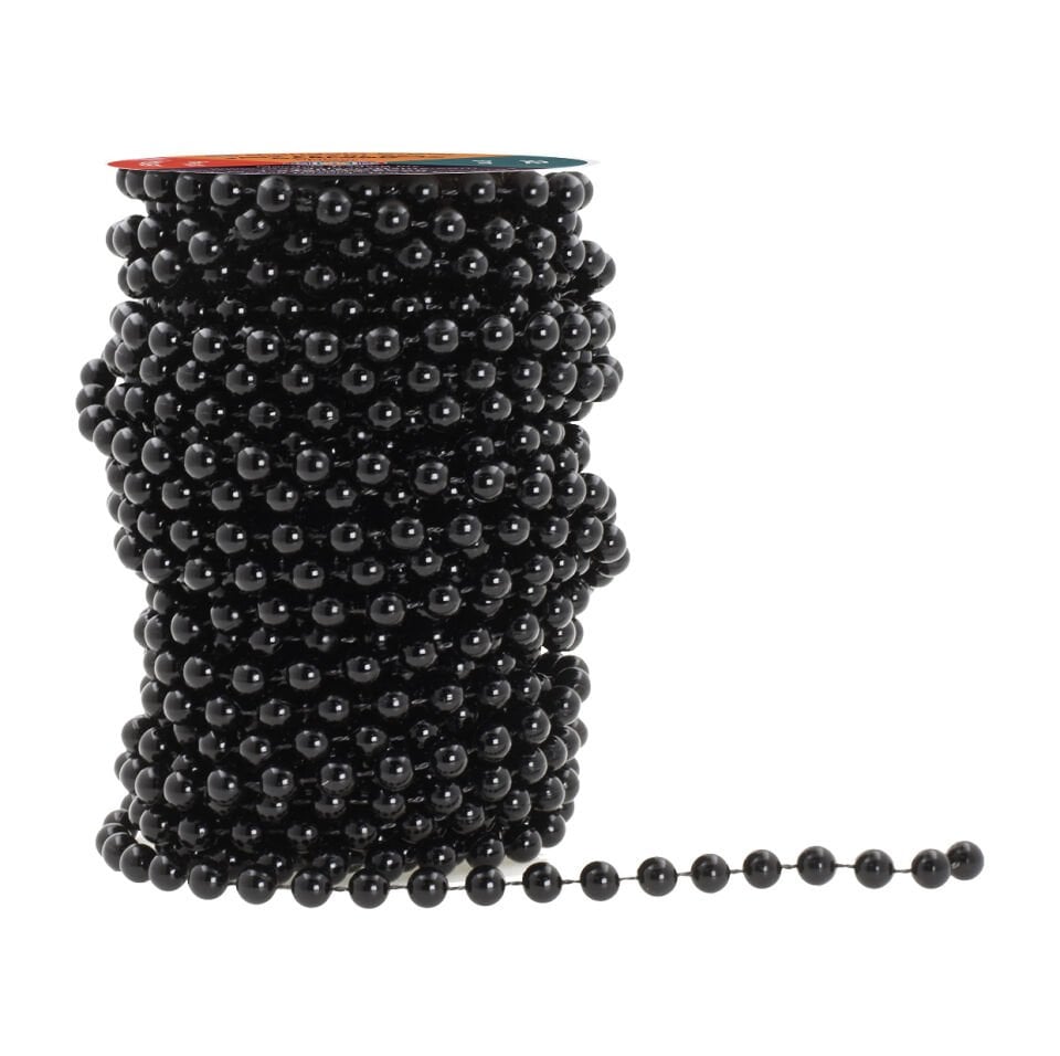 8 mm Tam Sıralı İnci Boncuk – 10 Metre Siyah – Parlak ve Şık Dekoratif Boncuk Şeridi