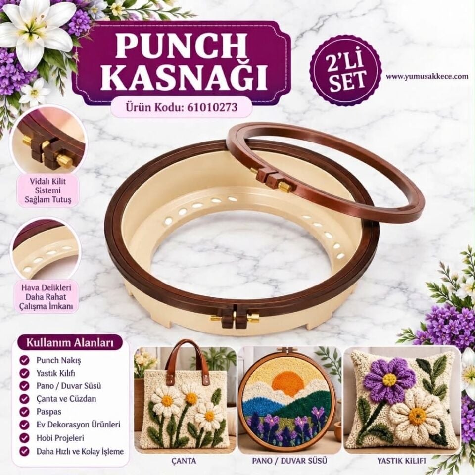 2'li Set Punch Kasnağı - İğne Nakışı ve Nakış Kasnağı Plastik & Ahşap Görünümlü